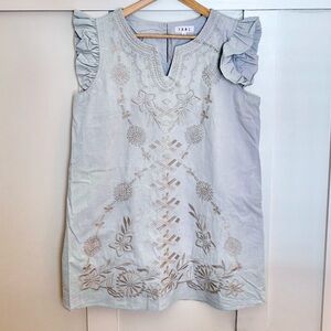 THML Light Blue Embroidered Ruffle Sleeve Dress Size L